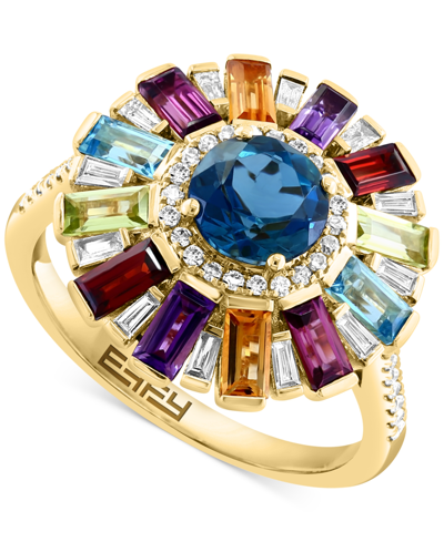 Effy Collection Effy Multi-gemstone (2-3/4 Ct. T.w.) & Diamond (1/3 Ct. T.w.) Sunburst Halo Statement Ring In 14k Go In Yellow Gold