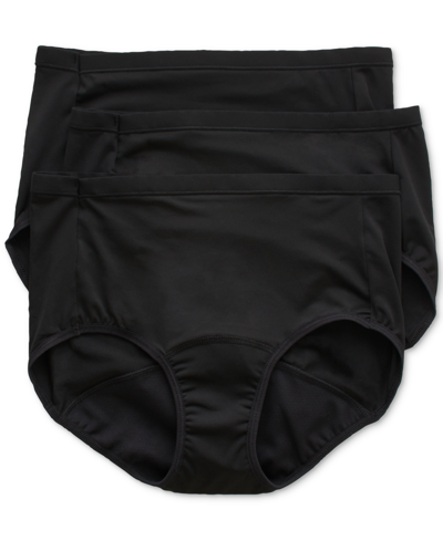 Hanes Women's 3-pk. Light Period Brief Underwear 40fdl3 In Black