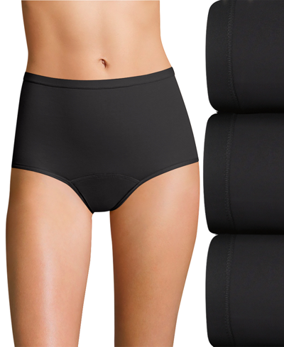 Hanes Women's 3-pk. Moderate Period Brief Underwear 40fdm3 In Black