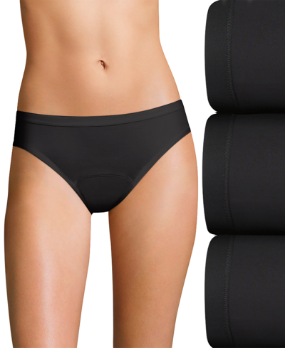 Hanes Women's 3-pk. Moderate Period Bikini Underwear 42fdm3 In Black