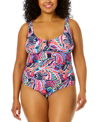 ANNE COLE PLUS SIZE NOTCHED SCOOP-NECK ONE-PIECE SWIMSUIT