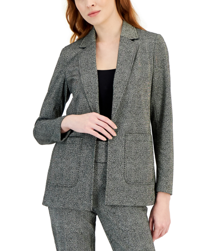 Anne Klein Women's Metallic Herringbone Patch-pocket Blazer In Anne Black Multi