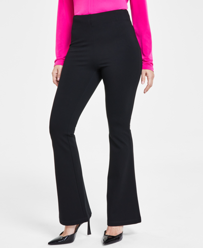 Inc International Concepts Petite Ponte-knit Flare Pants, Created For Macy's In Deep Black