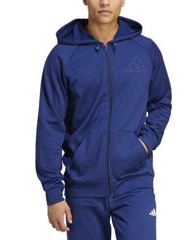 Adidas Originals Men's Game & Go Small Logo Moisture-wicking Training Full-zip Fleece Hoodie In Dark Blue