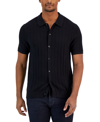 Michael Kors Short Sleeve Button Front Texture Stitch Shirt In Black