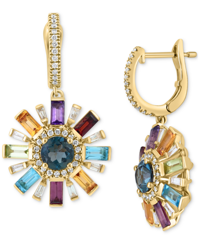 Effy Collection Effy Multi-gemstone (3 Ct. T.w.) & Diamond (3/8 Ct. T.w.) Dangle Hoop Earrings In 14k Gold In Yellow Gold