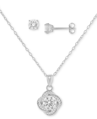 Giani Bernini 2-pc. Set Cubic Zirconia Love Knot Pendant Necklace & Solitaire Stud Earrings In Sterling Silver, Cr