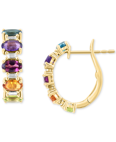 Effy Collection Effy Multi-gemstone (2-1/2 Ct. T.w.) & Diamond (1/4 Ct. T.w.) Small Huggie Hoop Earrings In 14k Gold In Yellow Gold