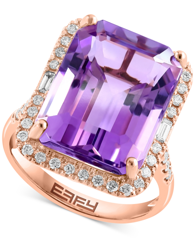 Effy Collection Effy Amethyst (10-3/4 Ct. T.w.) & Diamond (3/8 Ct. T.w.) Halo Ring In 14k Gold (also Available In Ci In Pink Amethyst