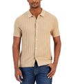 Michael Kors Short Sleeve Button Front Texture Stitch Shirt In Khaki Melange