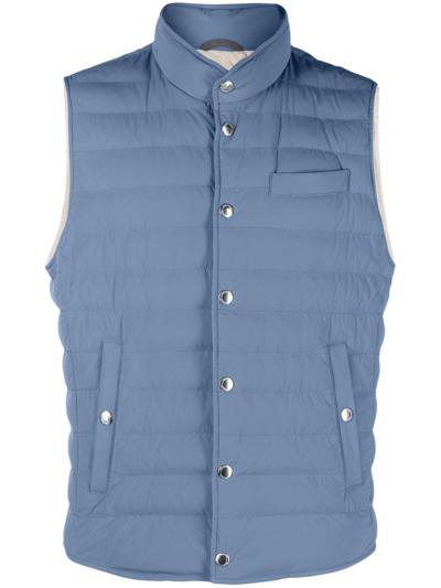 Brunello Cucinelli Quilted Down Gilet In Blue