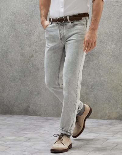 Brunello Cucinelli Men's Straight-leg Gray Denim Jeans In Grey