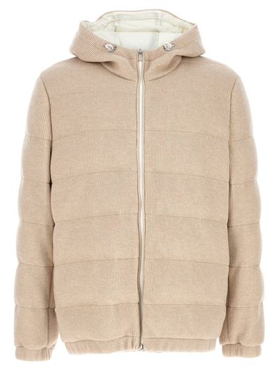 Brunello Cucinelli Cashmere Knit Padded Jacket In Neutral