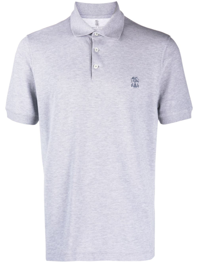 Brunello Cucinelli Logo-print Cotton Polo Shirt In Grey