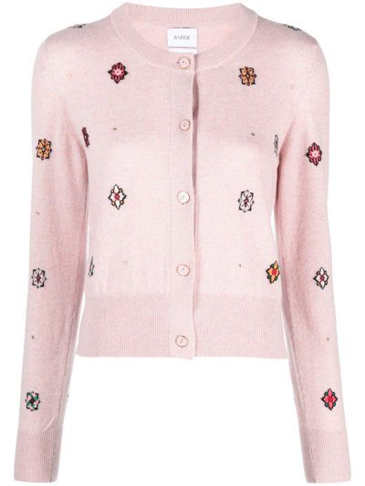 Barrie Intarsia-knit Round-neck Cardigan In Pink