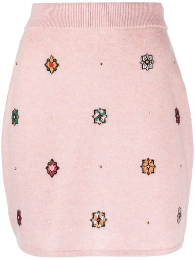 Barrie Floral-motif Cashmere-cotton Straight Skirt In Pink