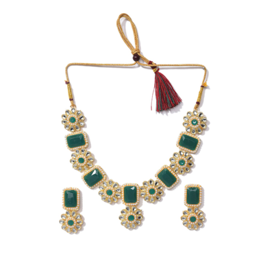 Sohi Gold-plated Green Stone-studded Jewelry Set