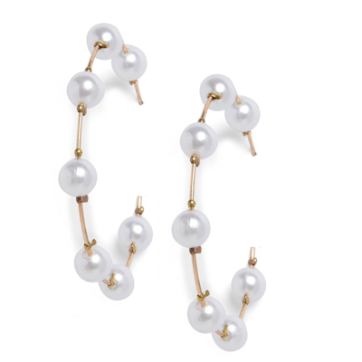 Sohi Gold-plated Pearl Half Hoop Earrings In Silver
