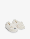 THE LITTLE WHITE COMPANY TEDDY BEAR EMBROIDERED BORG SLIPPERS 0-8 YEARS