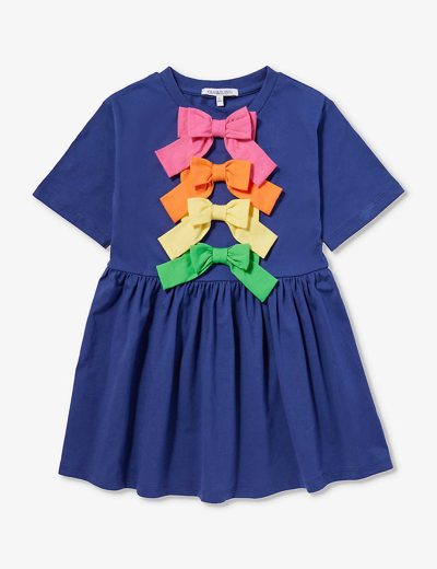 Olivia Rubin Girls Navy Kids Bow-embellished Flared-hem Cotton-jersey Dress 2-13 Years
