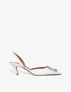 AMINA MUADDI AMINA MUADDI WOMEN'S WHITE CAMELIA CRYSTAL-EMBELLISHED LEATHER SLINGBACK COURTS