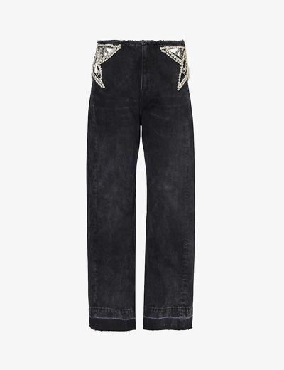 Stella Mccartney Womens Black Denim Star Cut-out Mid-rise Regular-fit Denim Jeans