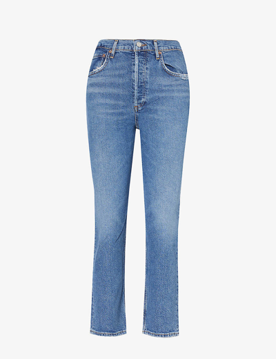 Agolde Womens Silence Riley High-rise Straight-leg Stretch-organic-denim Jeans In Blue
