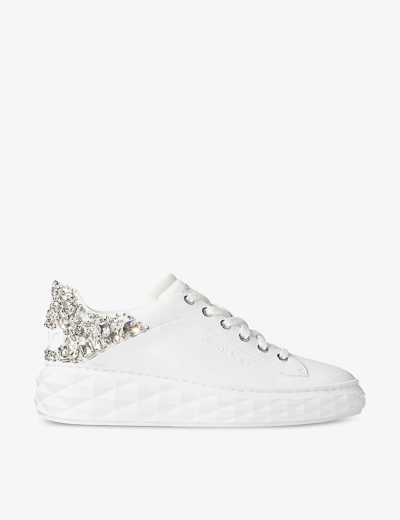 Jimmy Choo Diamond Maxi Sequin-embellished Leather And Woven Low-top Trainers In White