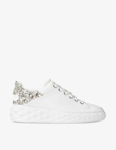 JIMMY CHOO WOMENS X WHITE/SILVER DIAMOND MAXI SEQUIN-EMBELLISHED LEATHER AND WOVEN LOW-TOP TRAINERS EUR 40 / 7 