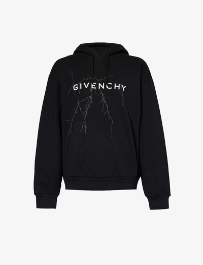 Givenchy Mens Black Graphic-print Boxy-fit Cotton-jersey Hoody