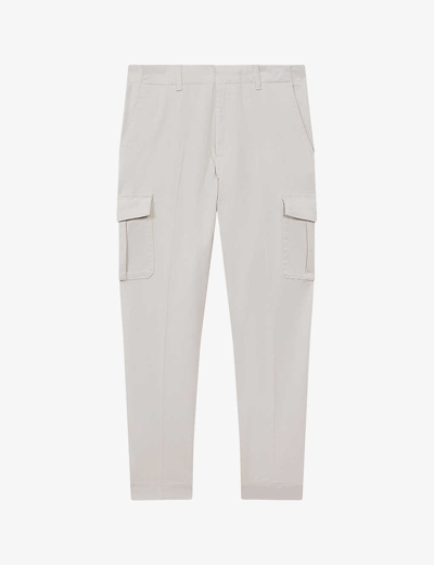 Reiss Thunder - Ecru Tapered Brushed Cotton Cargo Trousers, 32