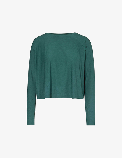 Beyond Yoga Womens Midnight Green Heather Featherweight Daydreamer Stretch-woven Sweatshirt In Midnight Green Heather