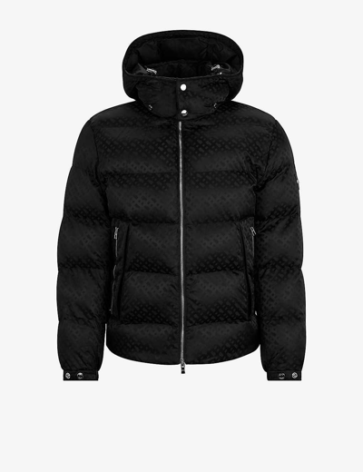 Hugo Boss Monogram-jacquard Water-repellent Padded Jacket With Hood In Black