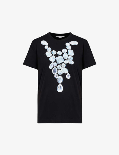 Stella Mccartney Womens Black Crystal-print Relaxed-fit Cotton-jersey T-shirt