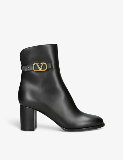 Valentino Garavani Womens Black Vlogo Brand-plaque Leather Heeled Ankle Boots