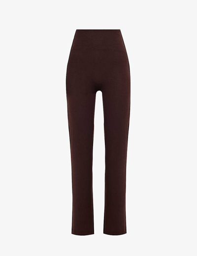 Leset Womens Chocolate Lauren Straight-leg Mid-rise Knitted Trousers