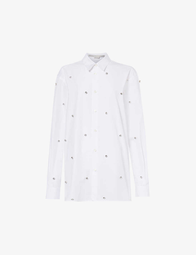 Stella Mccartney Womens White Crystal-embellished Regular-fit Cotton Shirt