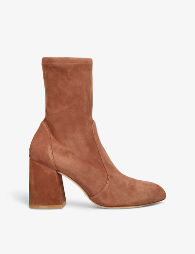 Stuart Weitzman Womens Brown Flareblock 85 Suede Sock Boots In Cappuccino