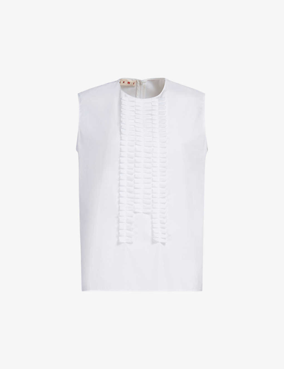 Marni Womens Lily White Frilled-trim Sleeveless Cotton Top