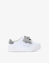 KURT GEIGER MINI LANEY CRYSTAL-EMBELLISHED BOW LEATHER TRAINERS 6-7 YEARS