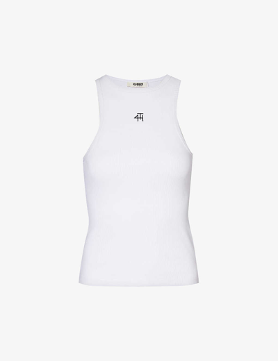 4th & Reckless Everyday Racer Logo-embroidered Stretch-cotton Vest Top In White