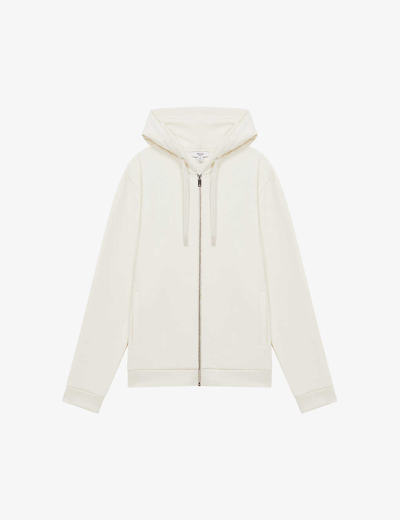 Reiss Sutton - Ecru Cotton Zip-through Hoodie, Xl