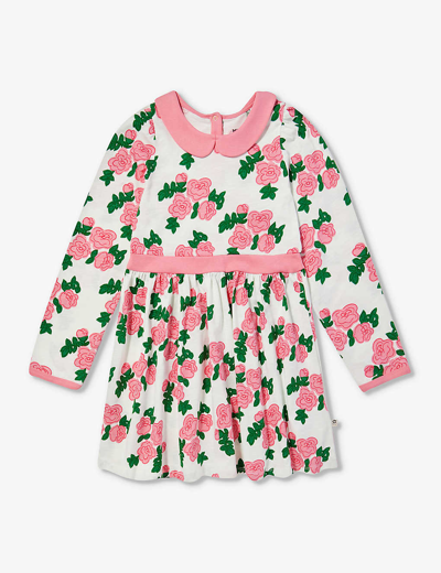 Mini Rodini Girls Pink Kids Collar Rose-print Cotton Dress 9 Months-11 Years