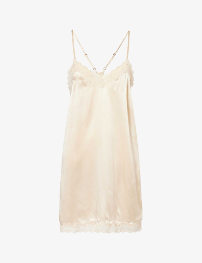 Love Stories Womens Off White Willow Lace-trim Silk Slip Dress