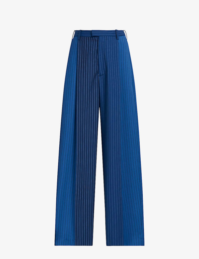 Marni Womens Blumarine Striped Pleated Wide-leg High-rise Wool Trousers