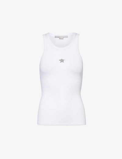 Stella Mccartney Womens White Star-embroidered Slim-fit Woven-blend Top