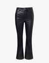 RAG & BONE RAG & BONE WOMEN'S BLACK CASEY BRAND-EMBROIDERED STRAIGHT-LEG HIGH-RISE FAUX-LEATHER TROUSERS