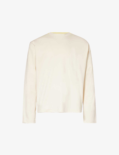 Bottega Veneta Mens Chalk Crewneck Brand-embroidered Cotton-jersey T-shirt