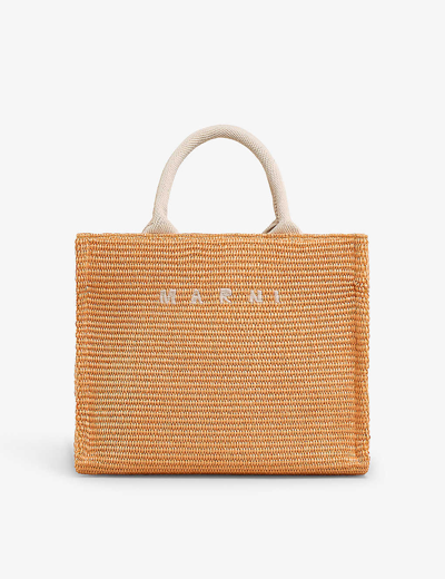 Marni Womens Arabesque Logo-embroidered Cotton-blend Tote Bag In 阿拉伯式