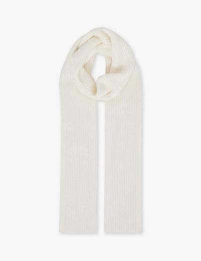 Reiss Mens Ecru Chesterfield Ribbed Merino-wool Scarf In Ecru